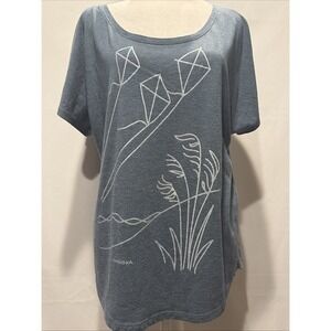 Marushka Hand Printed Graphic T Shirt Women L-XL Grasses Kites Graphic Slub Knit